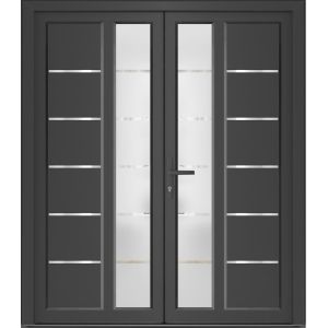 Front Exterior Prehung Metal-Plastic Double Doors / MANUX 8088 Antracite / Office Commercial and Residential Doors Entrance Patio Garage 72" x 80" Right-Hand