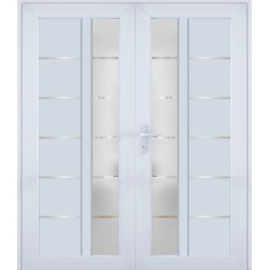 Front Exterior Prehung Metal-Plastic Double Doors / MANUX 8088 White Silk / Office Commercial and Residential Doors Entrance Patio Garage 72" x 80" Right-Hand