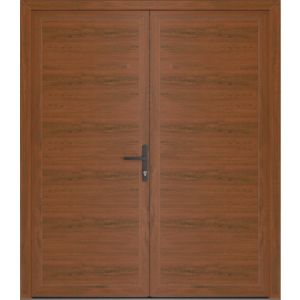 Front Exterior Prehung Metal-Plastic Double Doors / MANUX 8111 Walnut / Office Commercial and Residential Doors Entrance Patio Garage 72" x 80" Left-Hand