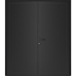 Front Exterior Prehung Metal-Plastic Double Doors / MANUX 8111 Matte Black / Office Commercial and Residential Doors Entrance Patio Garage 72" x 80" Right-Hand