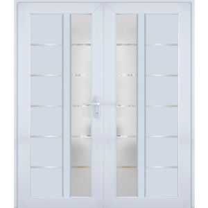 Front Exterior Prehung Metal-Plastic Double Doors / MANUX 8088 White Silk / Office Commercial and Residential Doors Entrance Patio Garage 72" x 80" Left-Hand