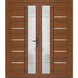 Front Exterior Prehung Metal-Plastic Double Doors / MANUX 8088 Walnut / Office Commercial and Residential Doors Entrance Patio Garage 72" x 80" Left-Hand