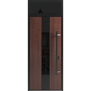 Front Exterior Prehung Steel Door / Ronex 1205 Bronze Oak / Transom Window Sidelite / Entry Metal Modern Painted W36" x H80+16" Left hand Inswing