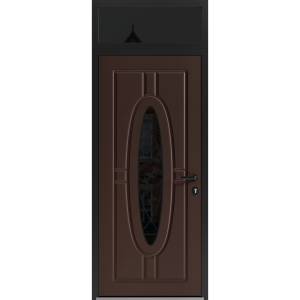 Front Exterior Prehung Steel Door / Ronex 1277 Brown / Transom Window Sidelite / Entry Metal Modern Painted W36" x H80+16" Left hand Inswing
