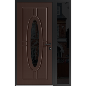 Front Exterior Prehung Steel Door / Ronex 1277 Brown / Sidelight Exterior Window Sidelite / Entry Metal Modern Painted W36+12" x H80" Left hand Inswing