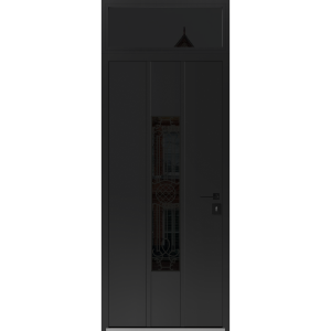 Front Exterior Prehung Steel Door / Ronex 1477 Black Enamel / Transom Window Sidelite / Stainless Inserts Entry Metal Modern Painted W36" x H80+16" Left hand Inswing
