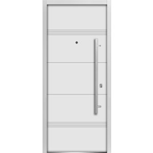 Front Exterior Prehung Steel Door / Deux 1705 White Enamel / Stainless Inserts Single Modern Painted-W36" x H96"-Left-hand Inswing