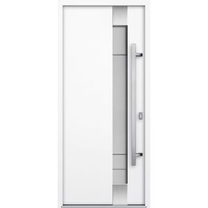 Front Exterior Prehung Steel Door / Deux 1713 White Enamel / Stainless Inserts Single Modern Painted-W36" x H80"-Left-hand Outswing