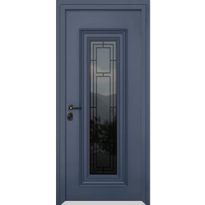 Front Exterior Prehung Steel Door / Ballucio 6044 Gray Graphite / Stainless Inserts Single Modern Painted-W36" x H96"-Right-hand Inswing