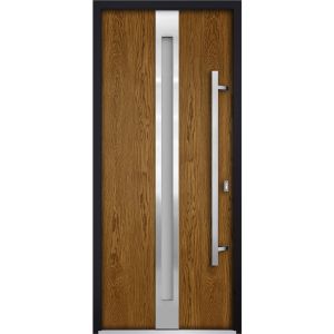 Front Exterior Prehung Steel Door / Deux 1744 Natural Oak / Stainless Inserts Single Modern Painted-W36" x H96"-LH-O
