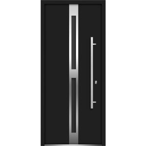 Front Exterior Prehung Steel Door / Deux 1755 Black Enamel / Stainless Inserts Single Modern Painted-W36" x H96"-Left-hand Outswing