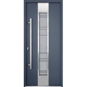 Front Exterior Prehung Steel Door / Deux 0757 Gray Graphite / Stainless Inserts Single Modern Painted W36" x H96" Right hand Inswing