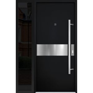 Front Exterior Prehung Steel Door / Deux 6072 Black Enamel / Sidelight Exterior Window Sidelite / Entry Metal Modern Painted W36+12" x H80" Left hand Inswing