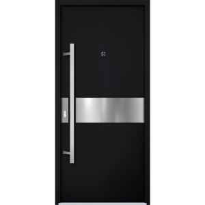 Front Exterior Prehung Steel Door / Deux 6072 Black Enamel / Entry Metal Modern Painted W36" x H96" Right hand Inswing