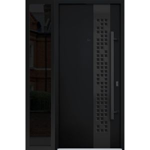 Front Exterior Prehung Steel Door / Deux 6078 Black Enamel / Sidelight Exterior Window Sidelite / Entry Metal Modern Painted W36+12" x H80" Left hand Inswing