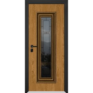 Front Exterior Prehung Steel Door / Ballucio 6644 Natural Oak / Entry Metal Modern Painted W36" x H96" Right hand Outswing