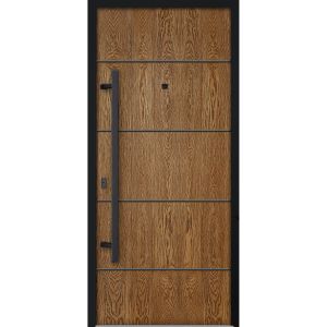 Front Exterior Prehung Steel Door / Deux 6683 Natural Oak / Entry Metal Modern Painted W36" x H96" Right hand Outswing