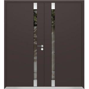 Front Exterior Prehung Aluminum Double Doors / Cynex 6777 Brown / Steel Metal Modern Painted W72"xH80" Left-hand Inswing 