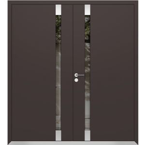 Front Exterior Prehung Aluminum Double Doors / Cynex 6777 Brown / Steel Metal Modern Painted W72"xH80" Right-hand Inswing 
