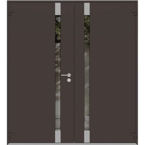 Front Exterior Prehung Aluminum Double Doors / Cynex 6777 Brown / Steel Metal Modern Painted W72"xH80" Left-hand Outswing 