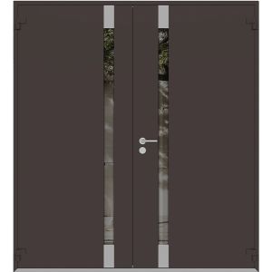Front Exterior Prehung Aluminum Double Doors / Cynex 6777 Brown / Steel Metal Modern Painted W72"xH80" Right-hand Outswing 