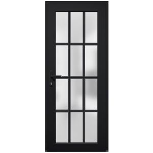 Front Exterior Prehung FiberGlass Door Frosted Glass / Manux 8312 Matte Black / Office Commercial and Residential Doors Entrance Patio Garage-W36" x H80"-Right-hand Inswing