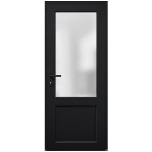 Front Exterior Prehung FiberGlass Door Frosted Glass / Manux 8422 Matte Black / Office Commercial and Residential Doors Entrance Patio Garage-W36" x H80"-Right-hand Inswing