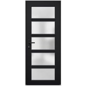 Front Exterior Prehung FiberGlass Door Frosted Glass / Manux 8002 Matte Black / Office Commercial and Residential Doors Entrance Patio Garage-W30" x H80"-Right-hand Inswing
