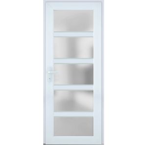 Front Exterior Prehung FiberGlass Door Frosted Glass / Manux 8002 White Silk / Office Commercial and Residential Doors Entrance Patio Garage-W36" x H80"-Right-hand Inswing