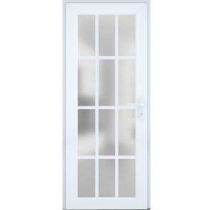 Front Exterior Prehung FiberGlass Door Frosted Glass / Manux 8312 White Silk / Office Commercial and Residential Doors Entrance Patio Garage-W36" x H80"-Left-hand Inswing