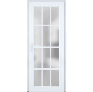 Front Exterior Prehung FiberGlass Door Frosted Glass / Manux 8312 White Silk / Office Commercial and Residential Doors Entrance Patio Garage-W36" x H80"-Right-hand Inswing