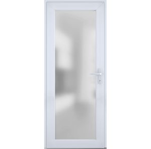 Front Exterior Prehung FiberGlass Door Frosted Glass / Manux 8102 White Silk / Office Commercial and Residential Doors Entrance Patio Garage-W36" x H80"-Left-hand Inswing