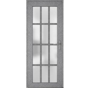 Front Exterior Prehung FiberGlass Door Frosted Glass / Manux 8312 Grey Ash / Office Commercial and Residential Doors Entrance Patio Garage-W36" x H80"-Left-hand Inswing