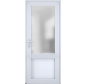 Front Exterior Prehung FiberGlass Door Frosted Glass / Manux 8422 White Silk / Office Commercial and Residential Doors Entrance Patio Garage-W36" x H80"-Right-hand Inswing