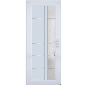 Front Exterior Prehung FiberGlass Door Frosted Glass / Manux 8088 White Silk / Office Commercial and Residential Doors Entrance Patio Garage-W36" x H80"-Left-hand Inswing