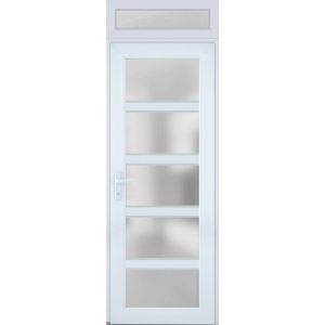 Front Exterior Prehung FiberGlass Door Frosted Glass / Manux 8002 White Silk / Transom Window / Office Commercial and Residential Doors Entrance Patio Garage-W36" x H80+14"-Right-hand Inswing