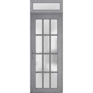 Front Exterior Prehung FiberGlass Door Frosted Glass / Manux 8312 Grey Ash / Transom Window / Office Commercial and Residential Doors Entrance Patio Garage-W36" x H80+14"-Right-hand Inswing