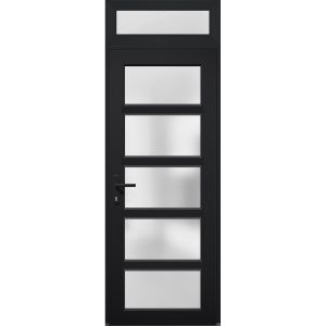 Front Exterior Prehung FiberGlass Door Frosted Glass / Manux 8002 Matte Black / Transom Window / Office Commercial and Residential Doors Entrance Patio Garage-W36" x H80+14"-Right-hand Inswing