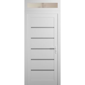 Front Exterior Prehung Metal-Plastic Door | Manux 8415 White Silk | Top Sidelite Transom | Office Commercial and Residential Doors Entrance Patio Garage 30" x 94" (W30" x H80+14") Left hand Inswing
