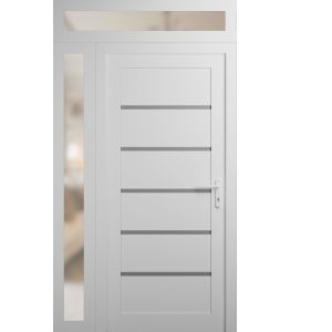 Front Exterior Prehung Metal-Plastic Door | Manux 8415 White Silk | Side and Top Sidelite Transom | Office Commercial and Residential Doors Entrance Patio Garage 44" x 94" (W32+12" x H80+14") Left hand Inswing