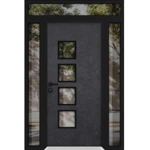 Front Exterior Prehung Aluminum Door / Cynex 6106 Dark Stone / Entry Steel Metal Modern Painted W16+36+16"xH96+16" RH-O