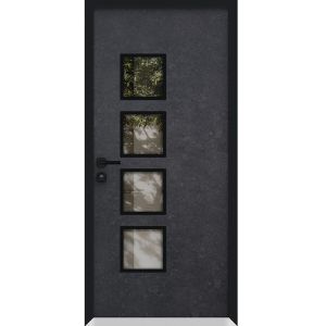 Front Exterior Prehung Aluminum Door / Cynex 6106 Dark Stone / Entry Steel Metal Modern Painted W36"xH80" Right-hand Inswing