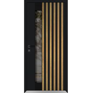 Front Exterior Prehung Aluminum Door / Cynex 6113 Natural Oak / Entry Steel Metal Modern Painted W36"xH96" LH-O