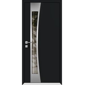 Front Exterior Prehung Aluminum Door / Cynex 6116 Black / Entry Steel Metal Modern Painted W36"xH80" Right-hand Inswing