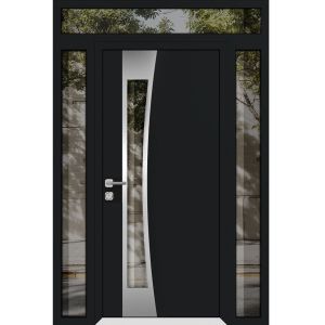 Front Exterior Prehung Aluminum Door / Cynex 6116 Black / Entry Steel Metal Modern Painted W16+36+16"xH96+16" RH-O