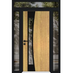 Front Exterior Prehung Aluminum Door / Cynex 6116 Black / Entry Steel Metal Modern Painted W16+36+16"xH96+16" LH-O