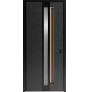 Front Exterior Aluminum Door with Hidden Handle / Hiddex 0155 Ardesia Nero / Prehung Entry Steel Metal Modern Painted W36"xH96" Right-hand Inswing