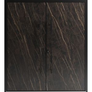 Front Exterior Prehung Aluminum Double Doors / Dekton 0118 Natural Noir / Entry Metal Modern Painted (W72" x H96") Left hand Inswing