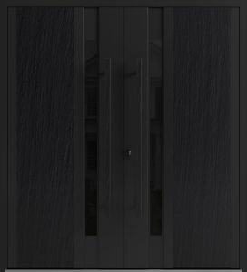 Front Exterior Prehung Aluminum Double Doors / Dekton 0163 Ardesia Nero / Entry Metal Modern Painted (W72" x H80") Left hand Inswing