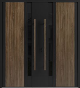 Front Exterior Prehung Aluminum Double Doors / Dekton 0163 Venezia Noce / Entry Metal Modern Painted (W72" x H80") Left hand Outswing